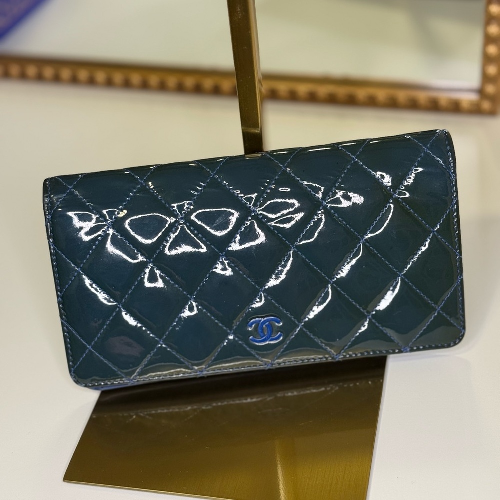 Chanel Teal and Royal Blue Quilted Long Wallet